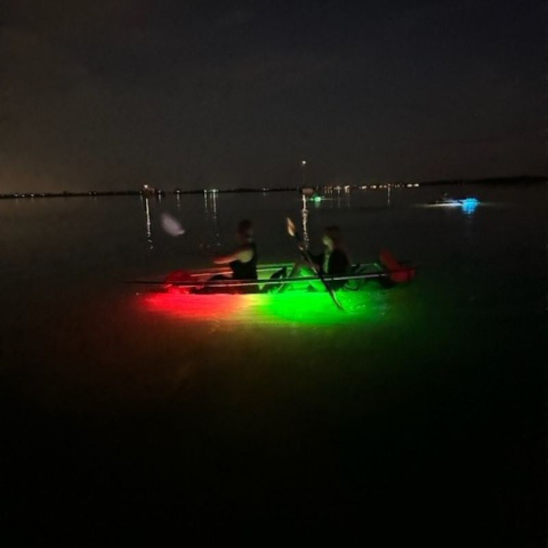 people kayaking at night in see through kayaks with neon lights 2
